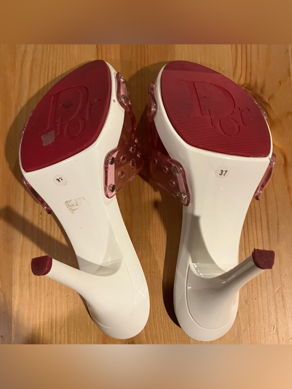 EUC RARE Christian Dior Clear Red/White Logo Slide Mules John Galiano Sz 37/7 - Picture 8 of 13